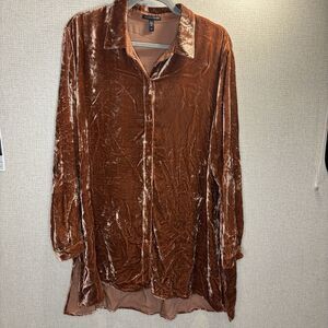 EILEEN FISHER Silk Velvet Classic Collar Button Up/Down  'Spice' Size Large
